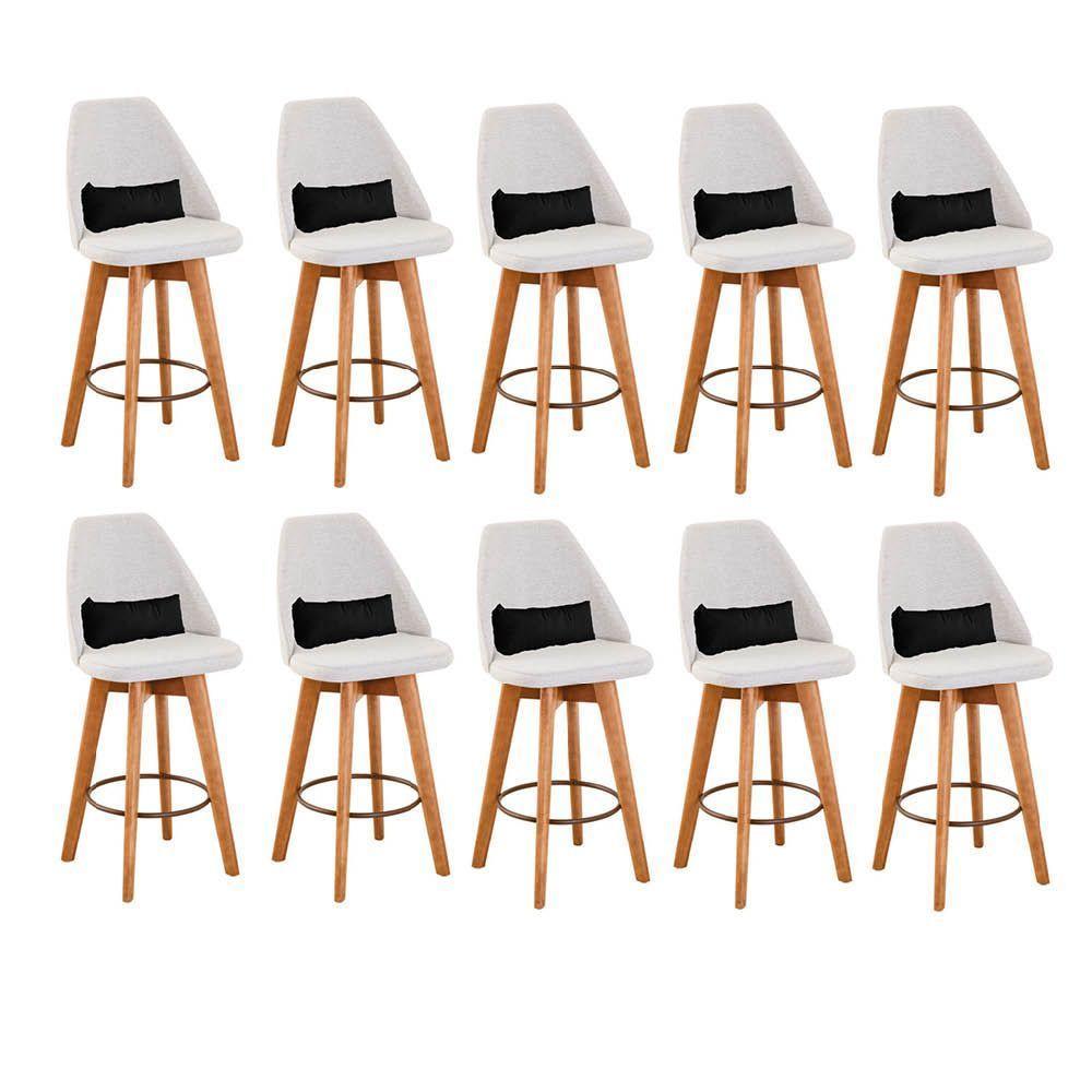 Kit 10 Banquetas Bege Claro E Almofada Suede Preto - 1