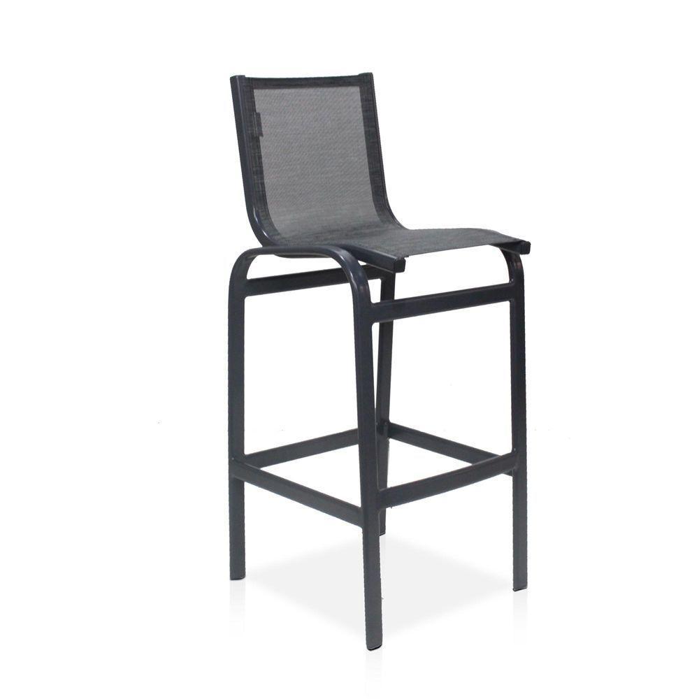 Banqueta Alta Para Balcão Grafite E Tela Mesclada De Cinza - 1