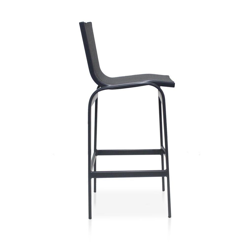 Banqueta Alta Para Balcão Grafite E Tela Mesclada De Cinza - 2