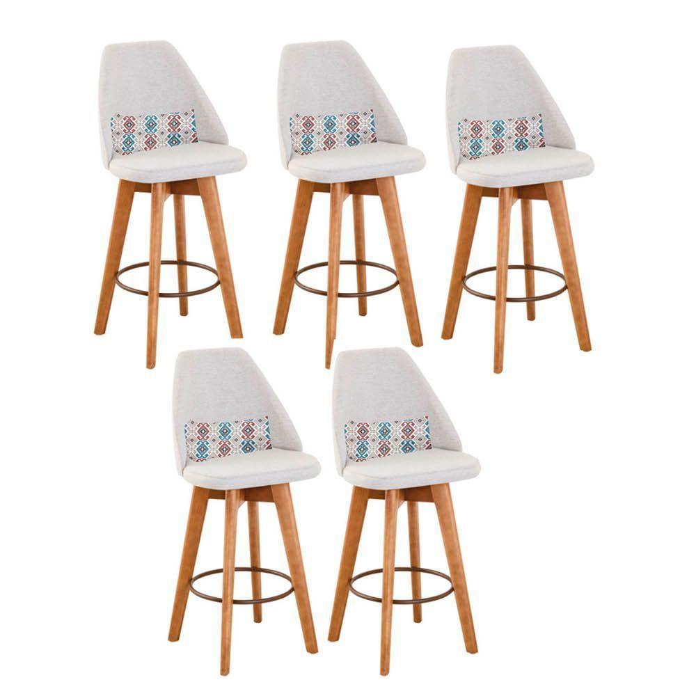 Kit 05 Banquetas Linho Bege E Almofada Mosaico - 1