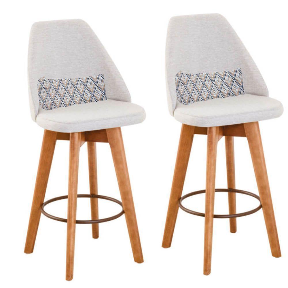 Kit 02 Banquetas Linho Bege E Almofada Zigzag - 1