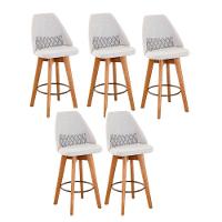 Kit 05 Banquetas Linho Bege E Almofada Zigzag - 1