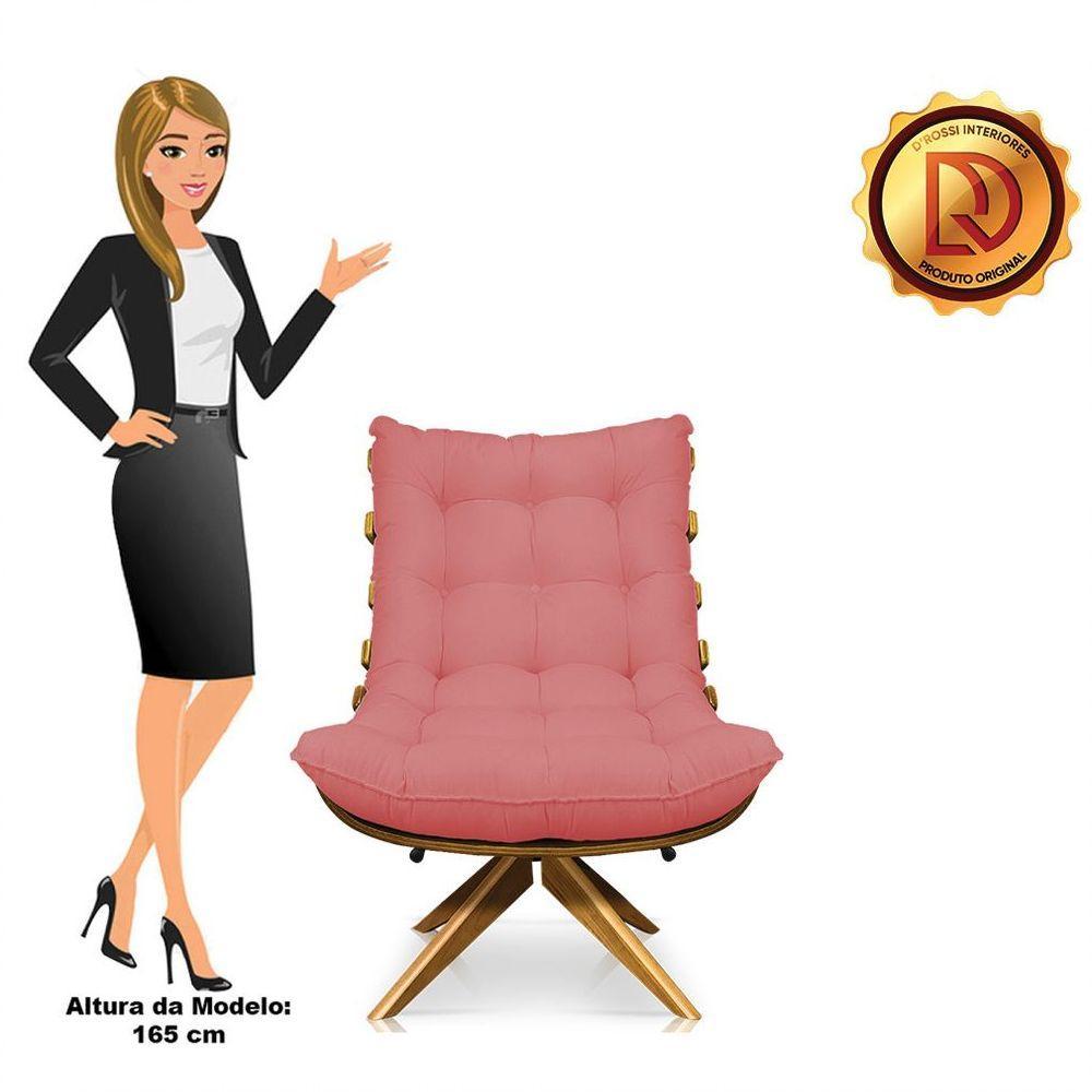 Poltrona Giratória Costela Linho Whiski Rose A106 Base Madeira - 3