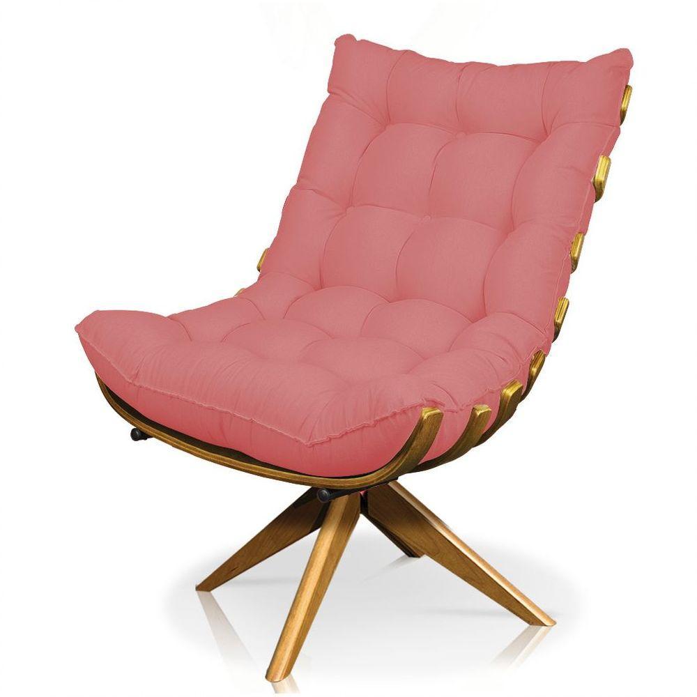 Poltrona Giratória Costela Linho Whiski Rose A106 Base Madeira - 4