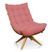 Poltrona Giratória Costela Linho Whiski Rose A106 Base Madeira - 1