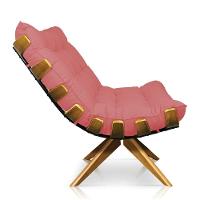 Poltrona Giratória Costela Linho Whiski Rose A106 Base Madeira - 6