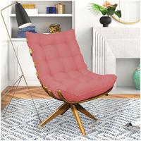 Poltrona Giratória Costela Linho Whiski Rose A106 Base Madeira - 7