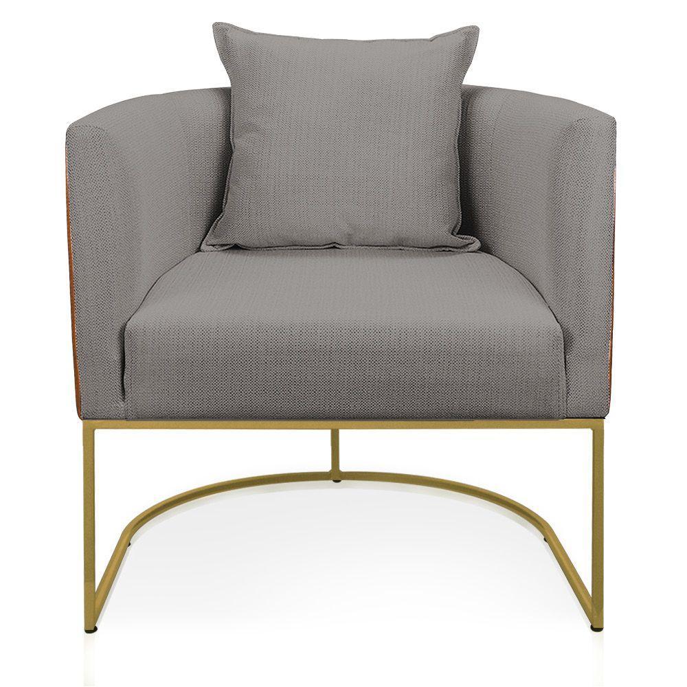 Poltrona Corano Nozes Linho Base Metálica Dourado - 5