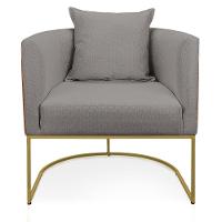 Poltrona Corano Nozes Linho Base Metálica Dourado - 5