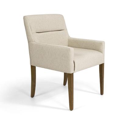 Poltrona Ana Linho Bege C-129 Base de Madeira