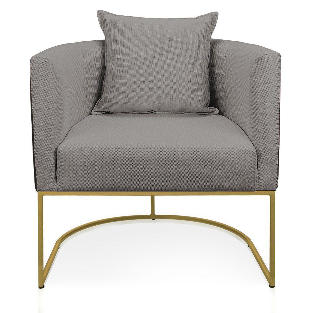 Poltrona Corano Preto Linho Base Metálica Dourado - 6