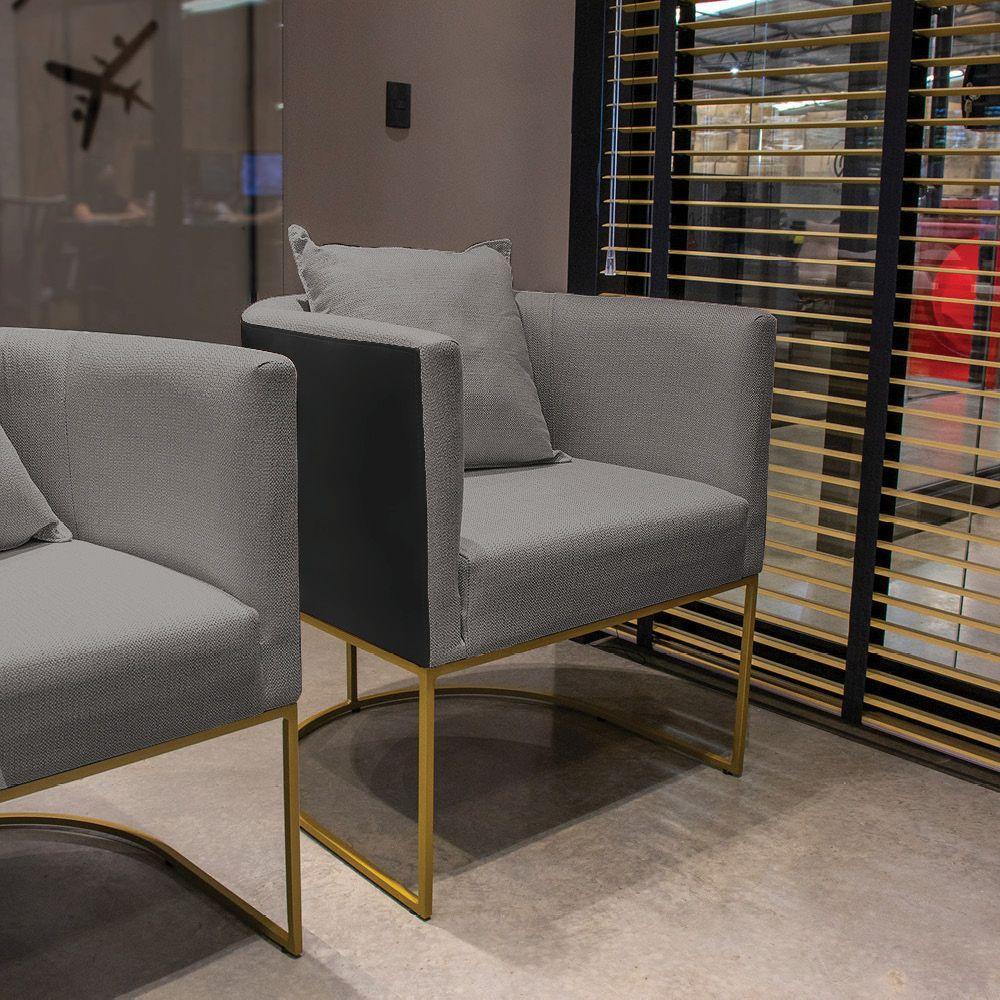 Poltrona Corano Preto Linho Base Metálica Dourado - 7