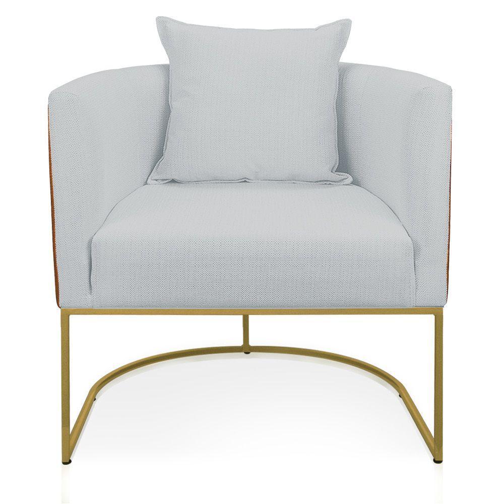 Poltrona Corano Nozes Linho Base Metálica Dourado - 5