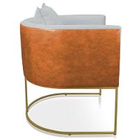 Poltrona Corano Nozes Linho Base Metálica Dourado