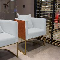 Poltrona Corano Nozes Linho Base Metálica Dourado - 6