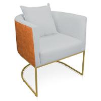 Poltrona Corano Nozes Linho Base Metálica Dourado - 7
