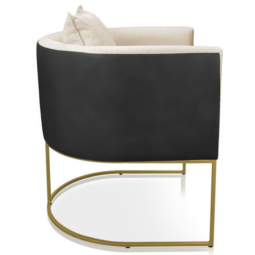 Poltrona Corano Preto Com Linho Grosso Bege A19 Base Metálica Dourado - 2