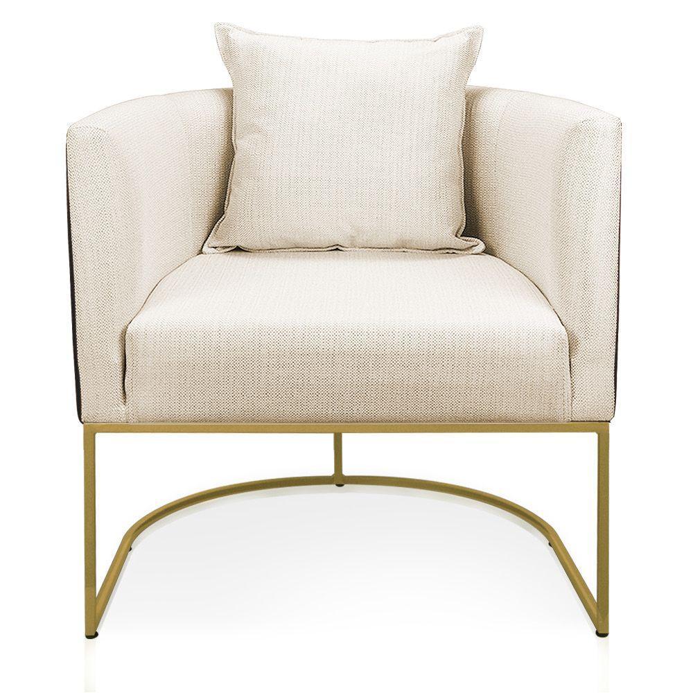 Poltrona Corano Preto Com Linho Grosso Bege A19 Base Metálica Dourado - 3