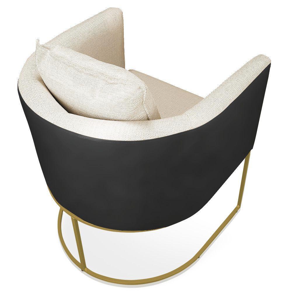 Poltrona Corano Preto Com Linho Grosso Bege A19 Base Metálica Dourado - 4