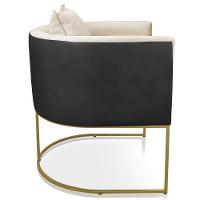 Poltrona Corano Preto Com Linho Grosso Bege A19 Base Metálica Dourado - 2