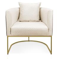 Poltrona Corano Preto Com Linho Grosso Bege A19 Base Metálica Dourado - 3