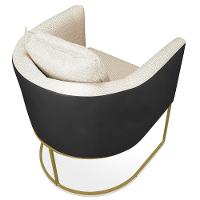 Poltrona Corano Preto Com Linho Grosso Bege A19 Base Metálica Dourado