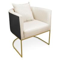 Poltrona Corano Preto Com Linho Grosso Bege A19 Base Metálica Dourado - 5