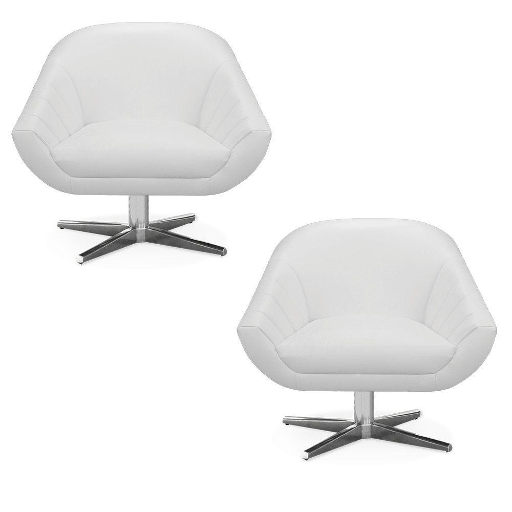 Kit 02 Poltronas Giratória Giovana Corino Base Cromada - 8