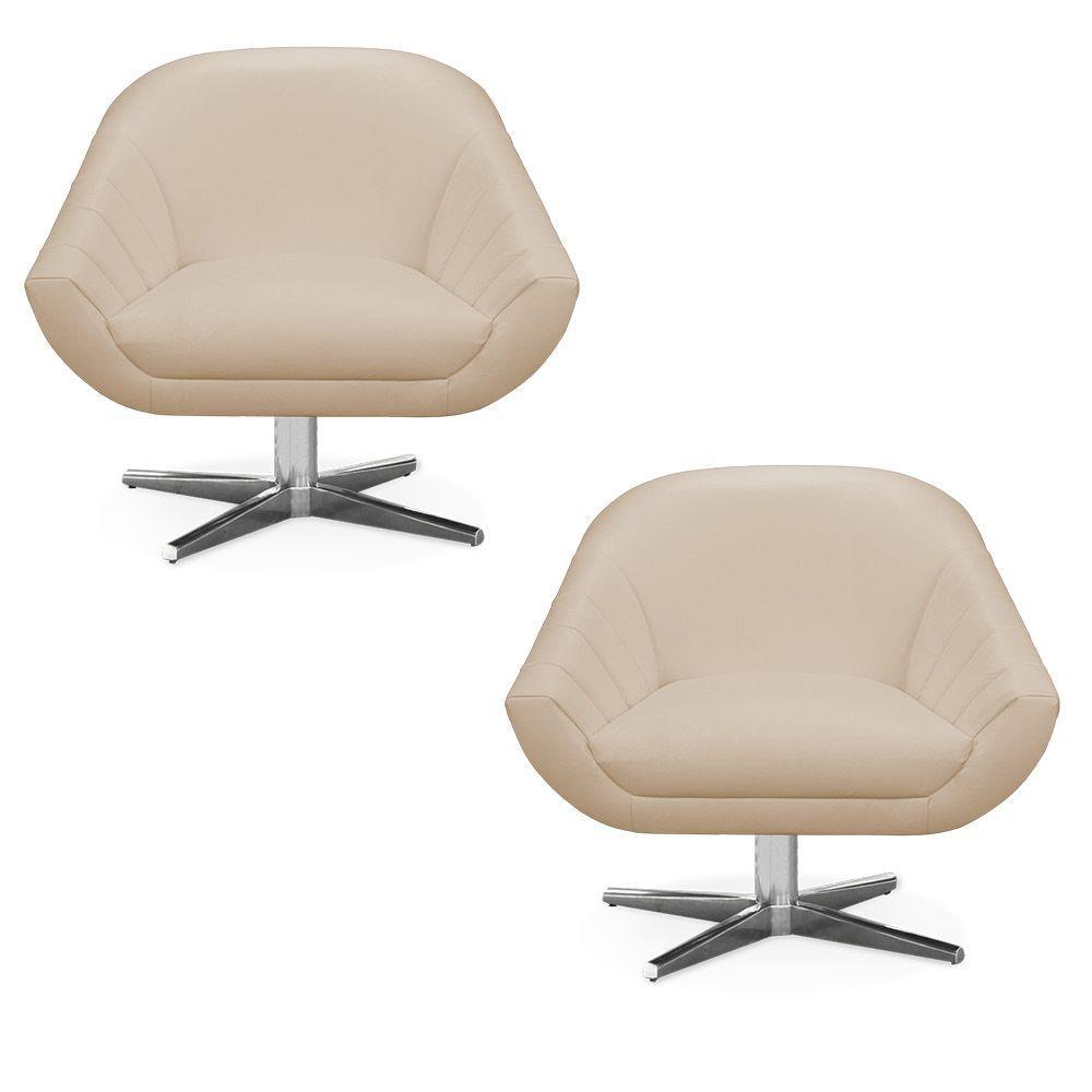 Kit 02 Poltronas Giratória Giovana Corino Base Cromada - 8