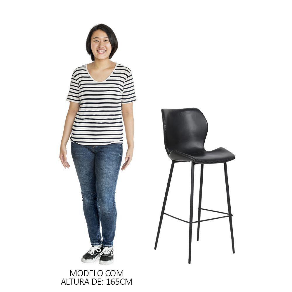Kit 5 Banquetas Alta Com Encosto Para Bancada Cozinha Penha R02 Pu Preto - Mpozenato - 4