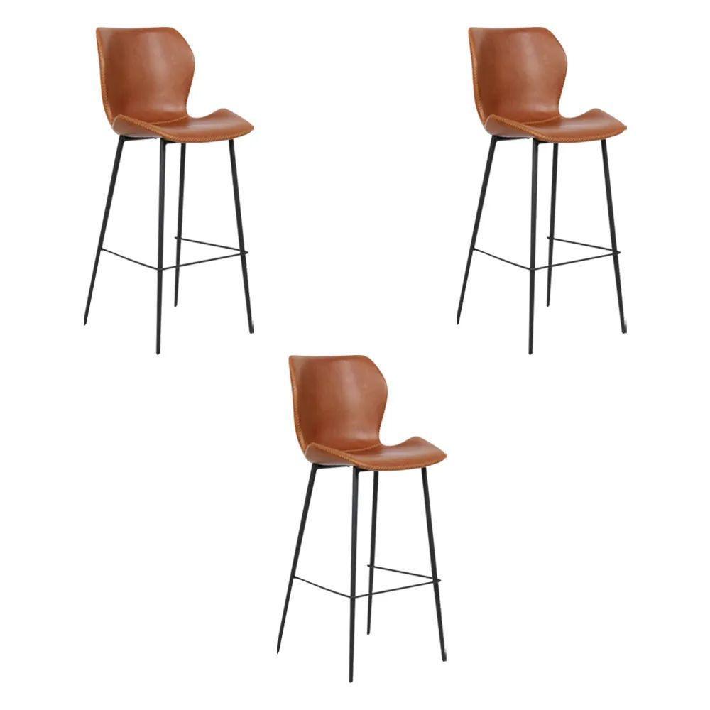 Kit 3 Banquetas Alta Com Encosto Para Bancada Cozinha Penha R02 Pu Marrom - Mpozenato - 1