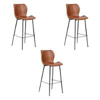 Kit 3 Banquetas Alta Com Encosto Para Bancada Cozinha Penha R02 Pu Marrom - Mpozenato - 1