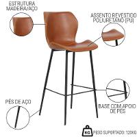 Kit 3 Banquetas Alta Com Encosto Para Bancada Cozinha Penha R02 Pu Marrom - Mpozenato - 3