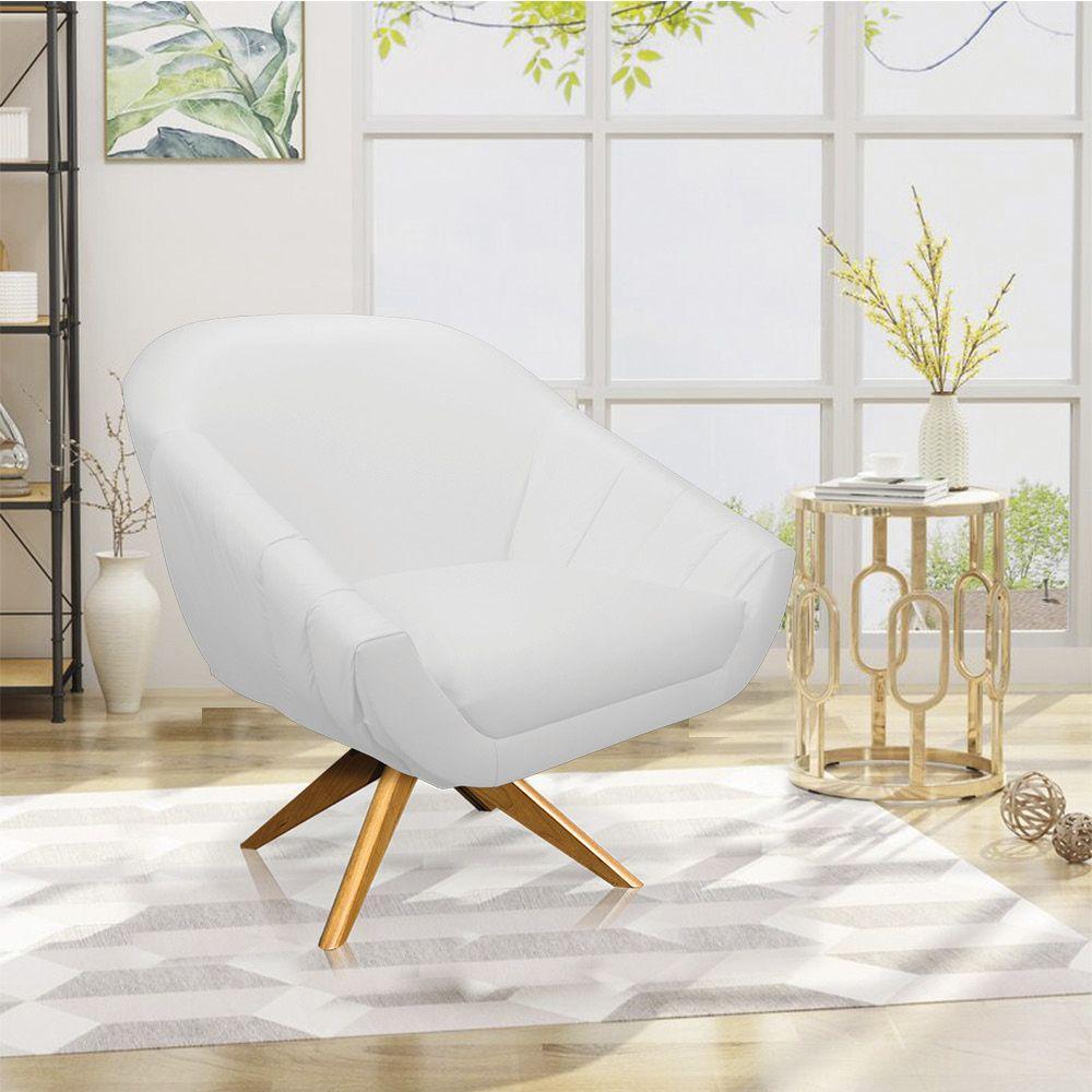 Kit 02 Poltronas Giratória Giovana Corino Base Madeira Ma30 - 2