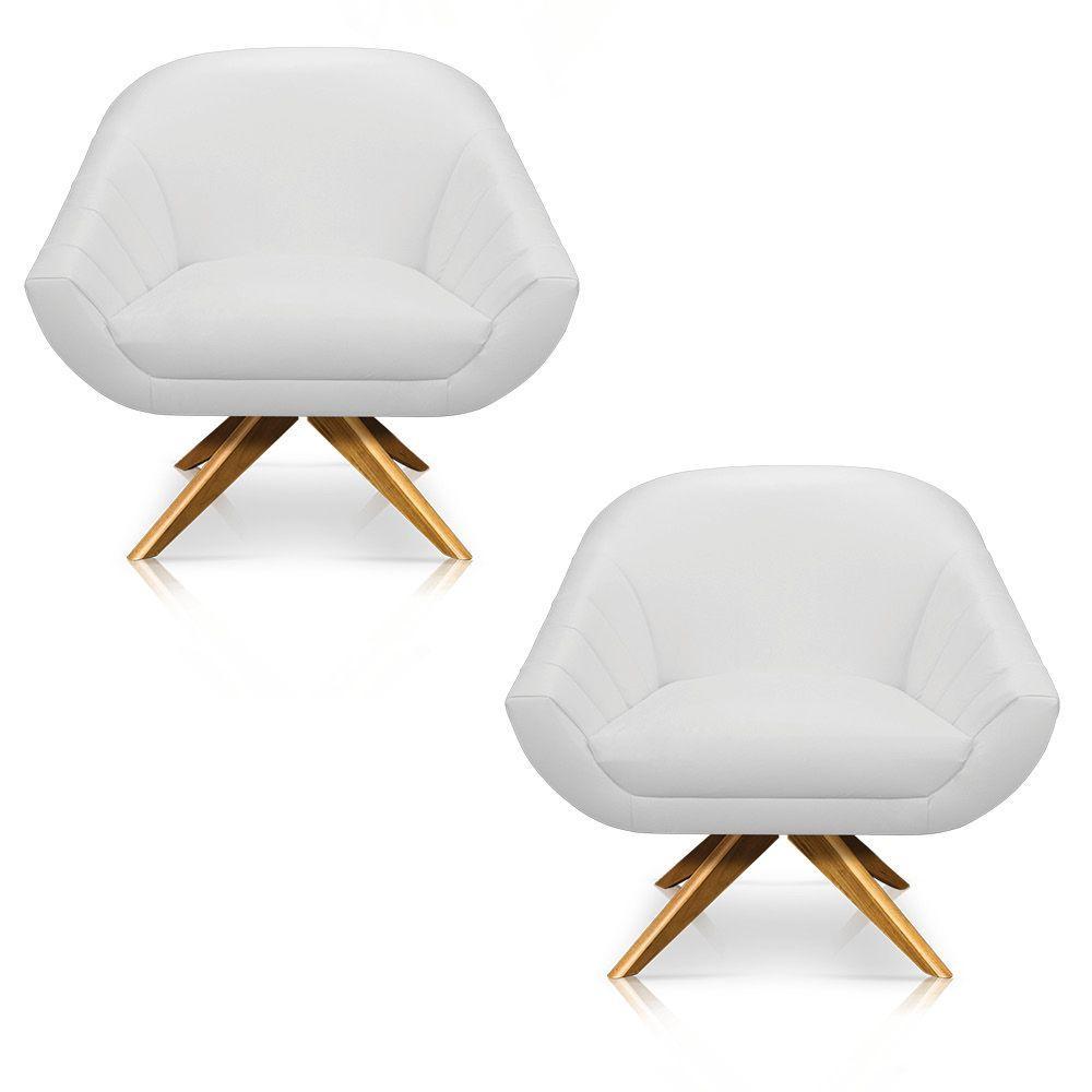 Kit 02 Poltronas Giratória Giovana Corino Base Madeira Ma30 - 7