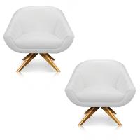 Kit 02 Poltronas Giratória Giovana Corino Base Madeira Ma30 - 7