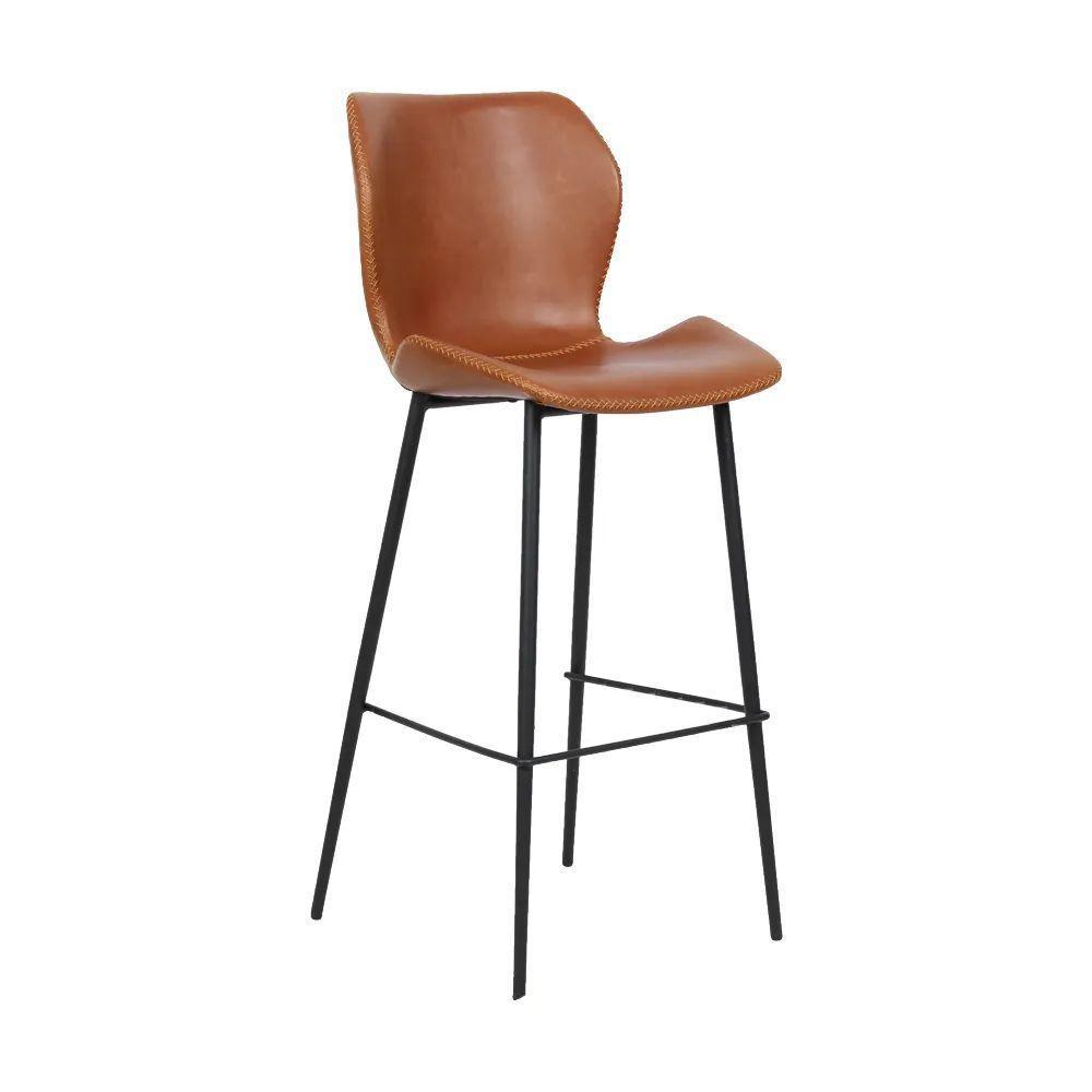 Banqueta Alta Com Encosto Para Bancada Cozinha Pés Aço Penha R02 Pu Marrom - Mpozenato - 1