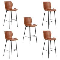 Kit 5 Banquetas Alta Com Encosto Para Bancada Cozinha Penha R02 Pu Marrom - Mpozenato - 1