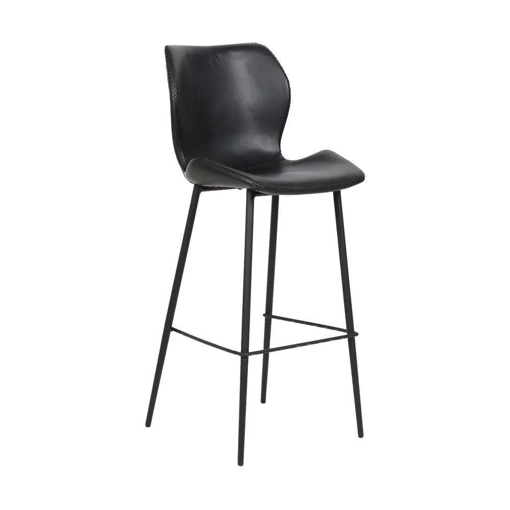 Banqueta Alta Com Encosto Para Bancada Cozinha Pés Aço Penha R02 Pu Preto - Mpozenato - 1