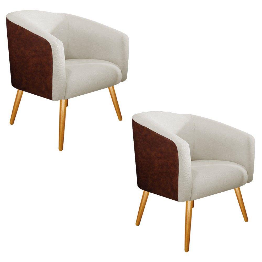 02 Poltronas Luiza Corano Nozes e Linho Bege - 1