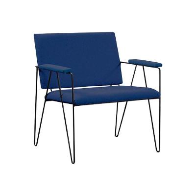 Poltrona Decorativa Base Em Aço Preto Eslovenia Linho Azul Marinho
