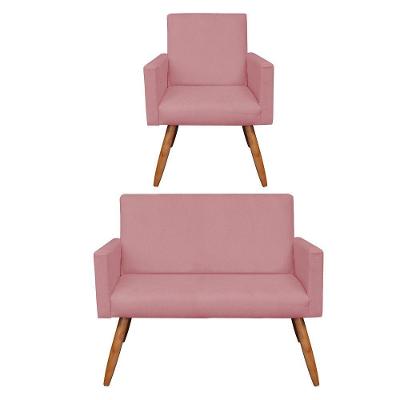 Kit Poltrona e Namoradeira Nina Suede Rosê