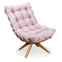 Poltrona Giratória Costela Suede Base Madeira Ma25 Rosa Bebê - 1