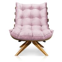 Poltrona Giratória Costela Suede Base Madeira Ma25 Rosa Bebê - 5