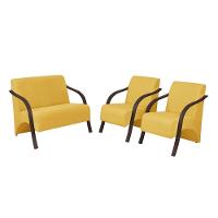 Conjunto Poltronas Vênus Braço Madeira Amarelo. - 1