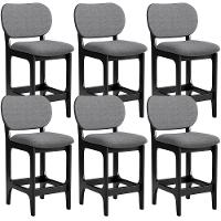 Kit 06 Banquetas Baixa Bar Cozinha E Sala De Jantar Fixa Betta L02 Preto Linho Cinza Escuro - 1