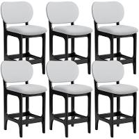 Kit 06 Banquetas Baixa Bar Cozinha E Sala De Jantar Fixa Betta L02 Preto Linho Cinza - Lyam Decor - 1
