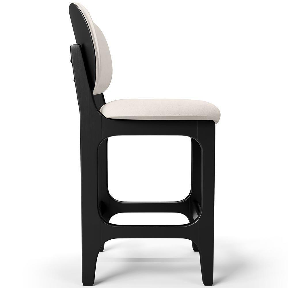 Kit 06 Banquetas Baixa Bar Cozinha E Sala De Jantar Fixa Betta L02 Preto Linho Cru - Lyam Decor - 5