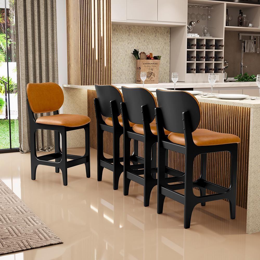 Kit 05 Banquetas Baixa Bar Cozinha E Sala De Jantar Fixa Betta L02 Preto Couríssimo Whisky - 2