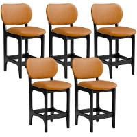 Kit 05 Banquetas Baixa Bar Cozinha E Sala De Jantar Fixa Betta L02 Preto Couríssimo Whisky - 1